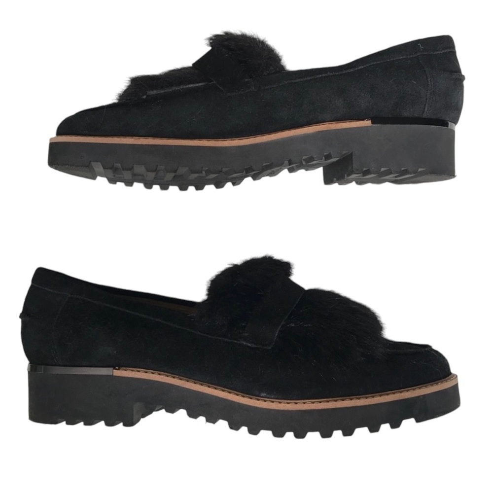 Women’s FRANCO SARTO Cyrus Black Suede Faux Fur Loafers Shoes - Picture 5 of 6